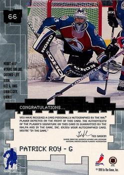 1999-00 Be a Player Millennium Signature Series - Autographs Gold #66 Patrick Roy Back