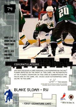 1999-00 Be a Player Millennium Signature Series - Autographs Gold #74 Blake Sloan Back