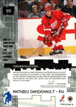 1999-00 Be a Player Millennium Signature Series - Autographs Gold #95 Mathieu Dandenault Back