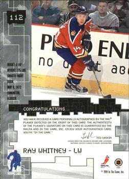 1999-00 Be a Player Millennium Signature Series - Autographs Gold #112 Ray Whitney Back