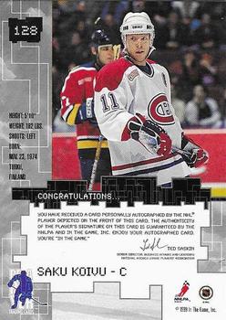 1999-00 Be a Player Millennium Signature Series - Autographs Gold #128 Saku Koivu Back