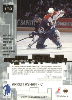 1999-00 Be a Player Millennium Signature Series - Autographs Gold #130 Arron Asham Back