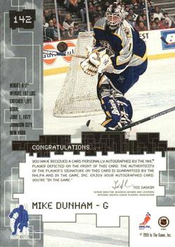 1999-00 Be a Player Millennium Signature Series - Autographs Gold #142 Mike Dunham Back