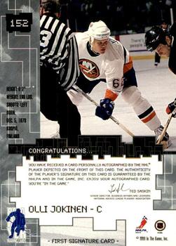 1999-00 Be a Player Millennium Signature Series - Autographs Gold #152 Olli Jokinen Back