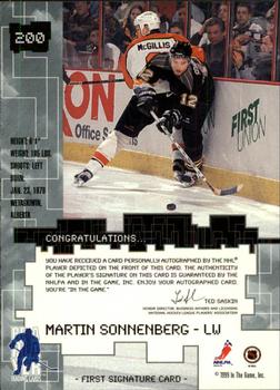 1999-00 Be a Player Millennium Signature Series - Autographs Gold #200 Martin Sonnenberg Back