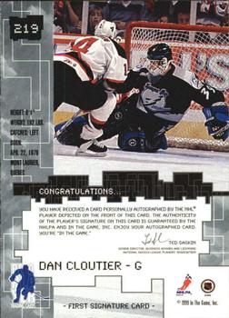 1999-00 Be a Player Millennium Signature Series - Autographs Gold #219 Dan Cloutier Back