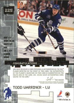 1999-00 Be a Player Millennium Signature Series - Autographs Gold #225 Todd Warriner Back