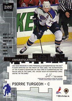 1999-00 Be a Player Millennium Signature Series - Autographs Gold #205 Pierre Turgeon Back