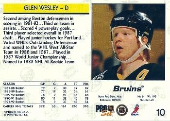 1992-93 Pro Set #10 Glen Wesley Back
