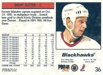 1992-93 Pro Set #36 Brent Sutter Back