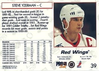 1992-93 Pro Set #39 Steve Yzerman Back