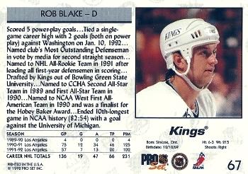 1992-93 Pro Set #67 Rob Blake Back