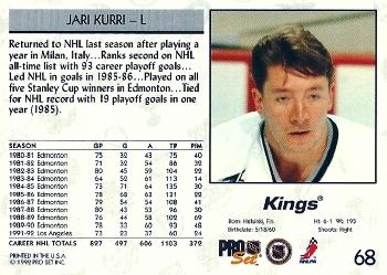 1992-93 Pro Set #68 Jari Kurri Back