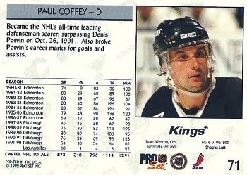 1992-93 Pro Set #71 Paul Coffey Back