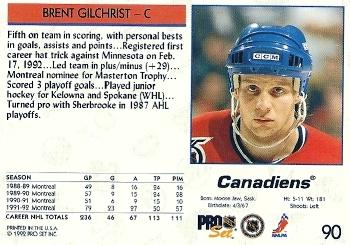 1992-93 Pro Set #90 Brent Gilchrist Back