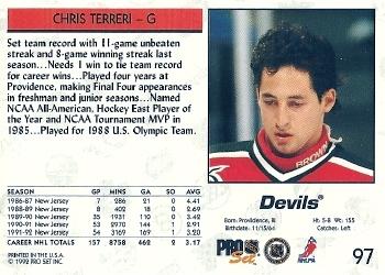 1992-93 Pro Set #97 Chris Terreri Back