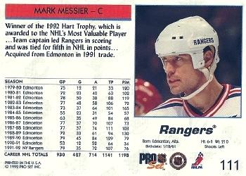 1992-93 Pro Set #111 Mark Messier Back
