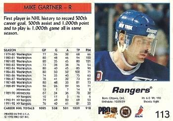1992-93 Pro Set #113 Mike Gartner Back