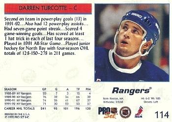 1992-93 Pro Set #114 Darren Turcotte Back