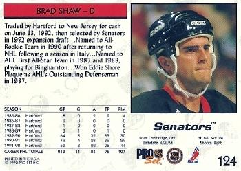 1992-93 Pro Set #124 Brad Shaw Back