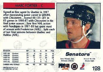 1992-93 Pro Set #128 Marc Fortier Back