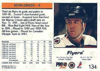 1992-93 Pro Set #134 Kevin Dineen Back