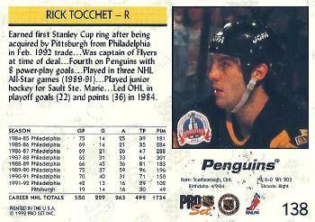 1992-93 Pro Set #138 Rick Tocchet Back