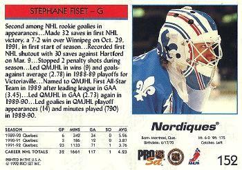 1992-93 Pro Set #152 Stephane Fiset Back