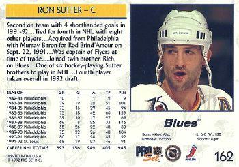 1992-93 Pro Set #162 Ron Sutter Back