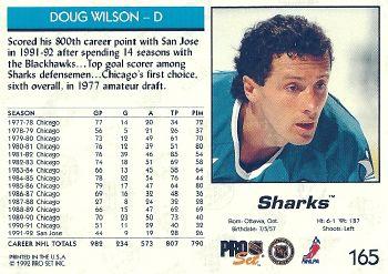 1992-93 Pro Set #165 Doug Wilson Back