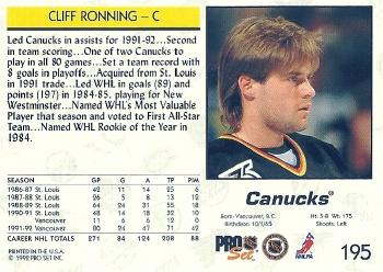 1992-93 Pro Set #195 Cliff Ronning Back