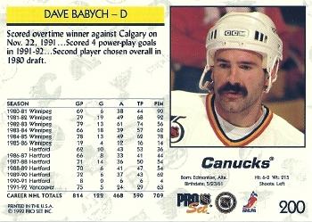 1992-93 Pro Set #200 Dave Babych Back