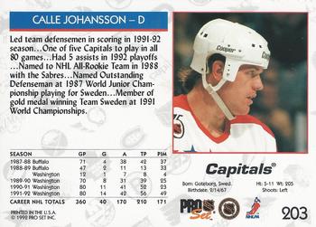 1992-93 Pro Set #203 Calle Johansson Back