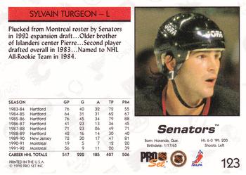 1992-93 Pro Set #123 Sylvain Turgeon Back