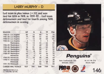 1992-93 Pro Set #146 Larry Murphy Back