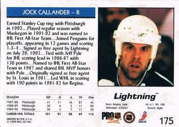 1992-93 Pro Set #175 Jock Callander Back