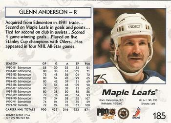 1992-93 Pro Set #185 Glenn Anderson Back