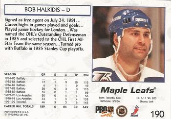 1992-93 Pro Set #190 Bob Halkidis Back