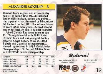1992-93 Pro Set #19 Alexander Mogilny Back
