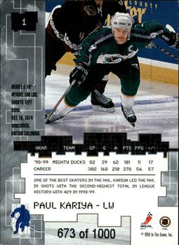 1999-00 Be a Player Millennium Signature Series - Ruby #1 Paul Kariya Back