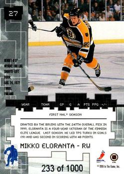 1999-00 Be a Player Millennium Signature Series - Ruby #27 Mikko Eloranta Back