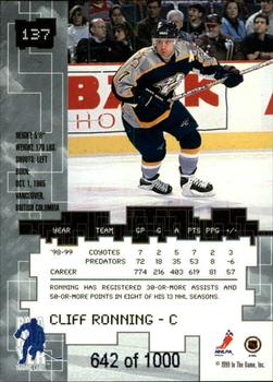 1999-00 Be a Player Millennium Signature Series - Ruby #137 Cliff Ronning Back