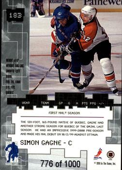 1999-00 Be a Player Millennium Signature Series - Ruby #183 Simon Gagne Back