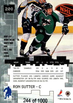 1999-00 Be a Player Millennium Signature Series - Ruby #208 Ron Sutter Back