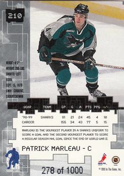 1999-00 Be a Player Millennium Signature Series - Ruby #210 Patrick Marleau Back