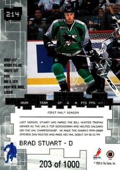 1999-00 Be a Player Millennium Signature Series - Ruby #214 Brad Stuart Back