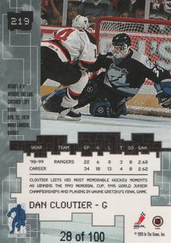 1999-00 Be a Player Millennium Signature Series - Sapphire #219 Dan Cloutier Back