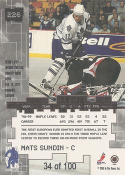 1999-00 Be a Player Millennium Signature Series - Sapphire #226 Mats Sundin Back