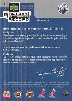 1999-00 Upper Deck McDonald's Wayne Gretzky Performance for the Record #11 Wayne Gretzky Back