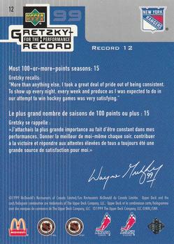 1999-00 Upper Deck McDonald's Wayne Gretzky Performance for the Record #12 Wayne Gretzky Back